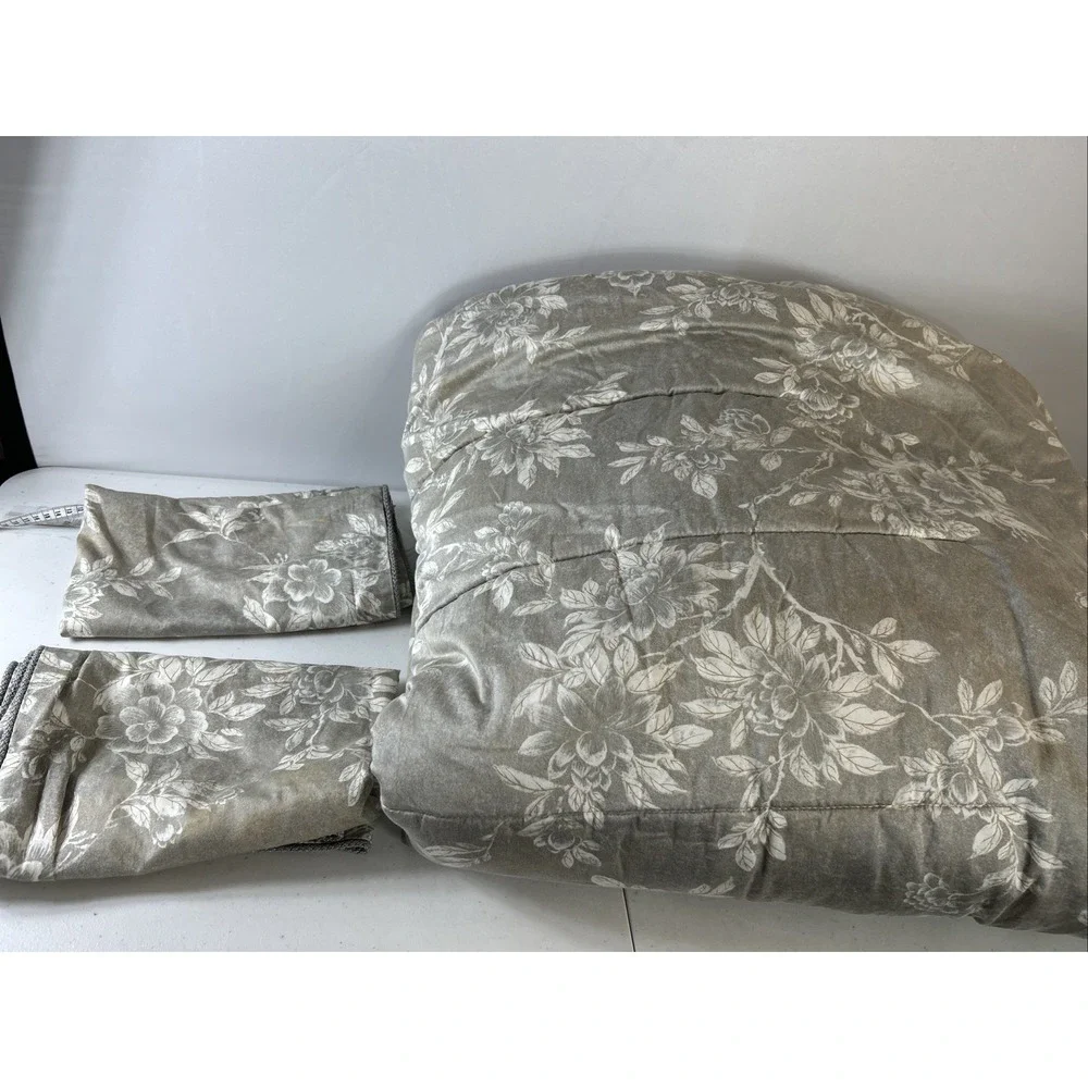 Ralph Lauren ODEON FLORAL Silver Bronze Grey Comforter Queen + 2 Shams